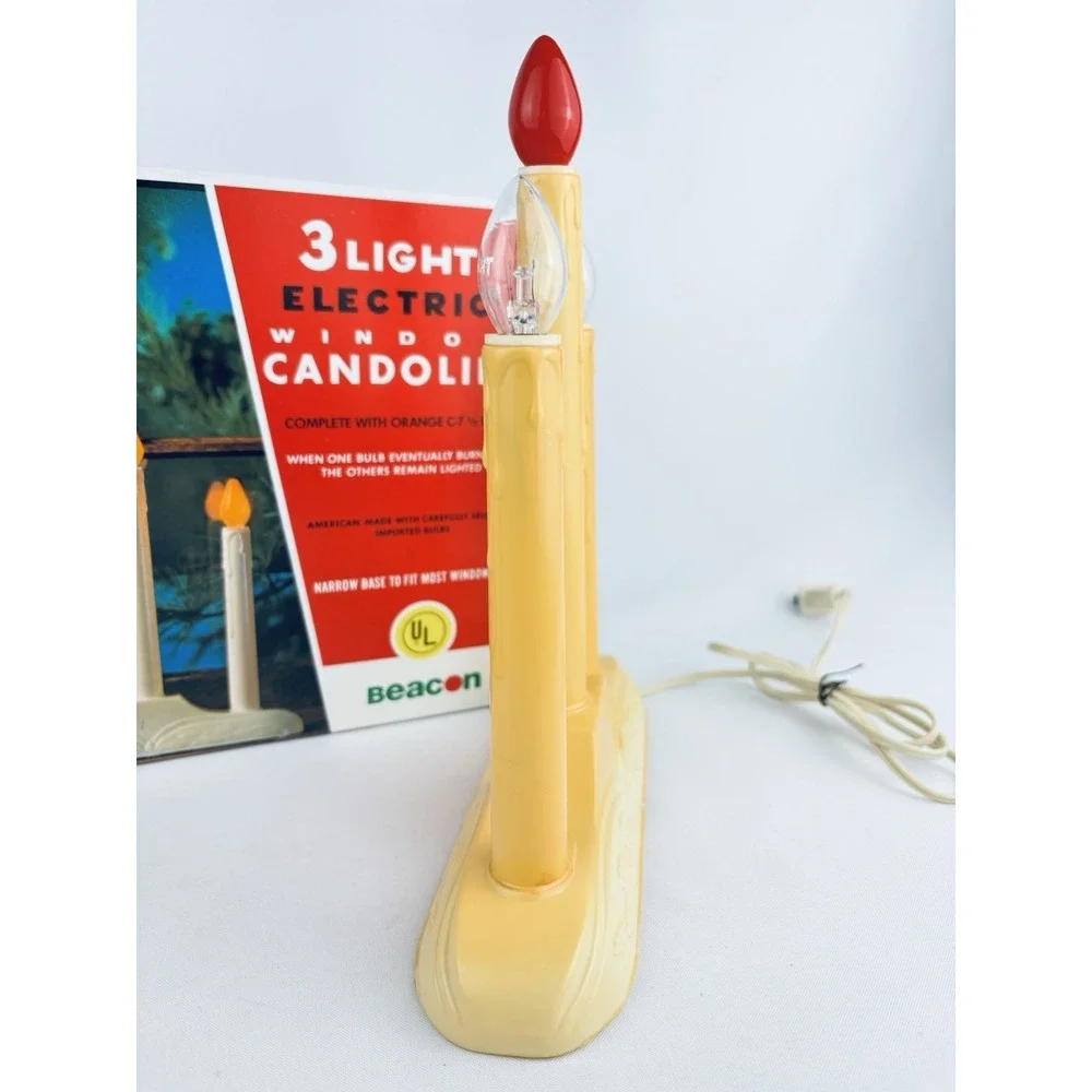 Vintage Beacon 3 Light Electric Window Candolier Candle Christmas Original‎ Box